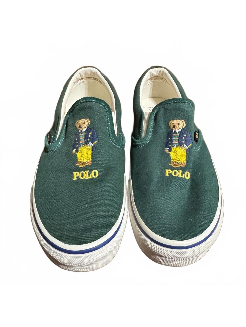 Polo Ralph Lauren Mens Keaton Slip On Polo Bear Shoes 8 Green Canvas Preppy Logo